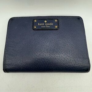 Kate Spade New York Navy Leather Bifold Wallet – Compact Zip Coin Purse